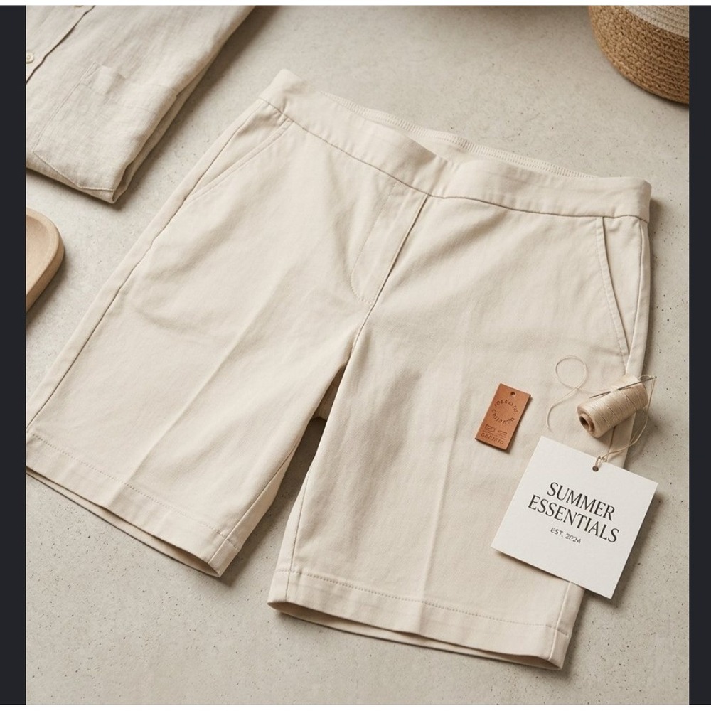 2 Pairs Womens Bermuda Shorts Set Beige and Pink Pull On Stretch Size L 12-14